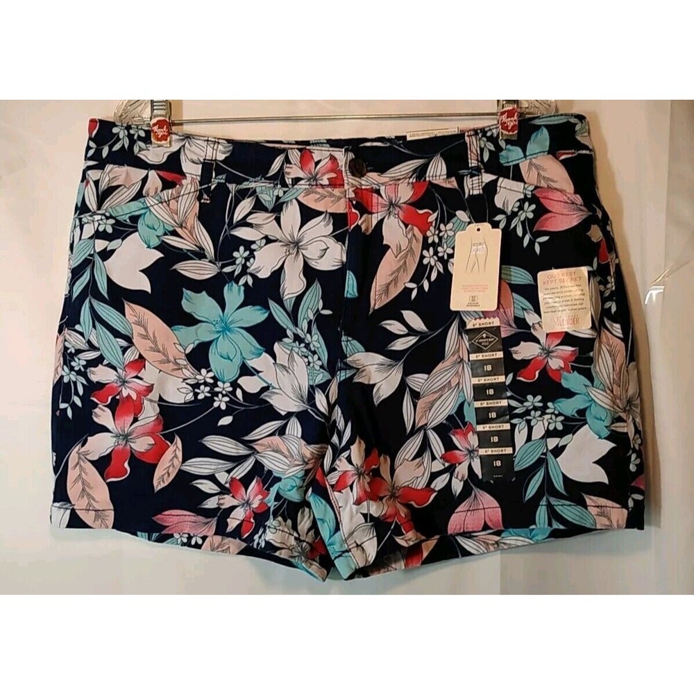 St Johns Bay Women Navy Blue Floral Tummy Control Shorts Size 18